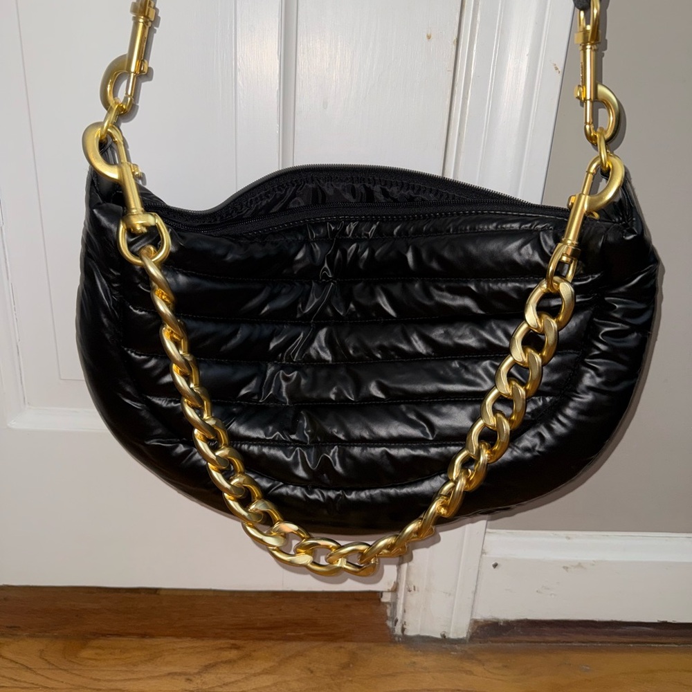 Think Royln Black Quilted Shoulder Bag with Gold Chain